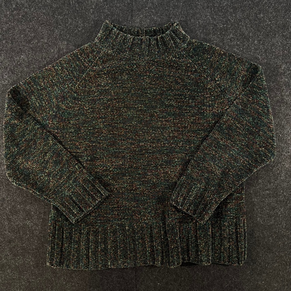 Basic Editions Sweater Womens Large Green Chenille Mock Neck Vintage 90s Grunge